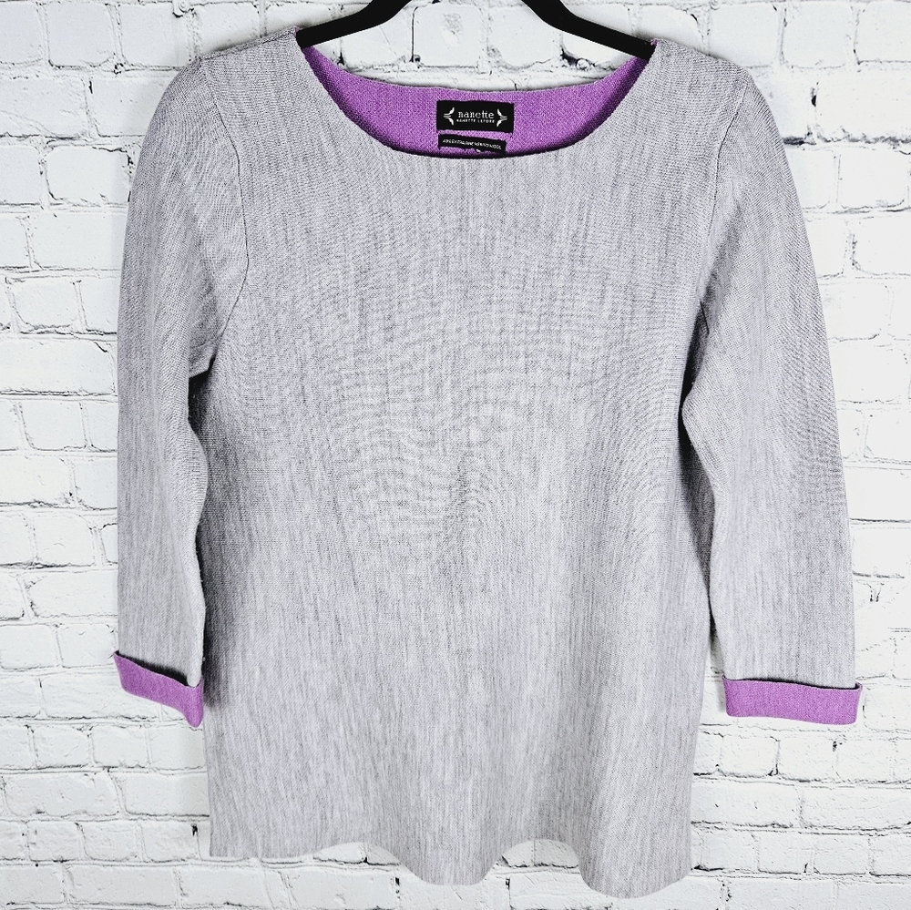 NANETTE LEPORE | extra fine merino wool zipper detail ¾ sleeve thin sweater